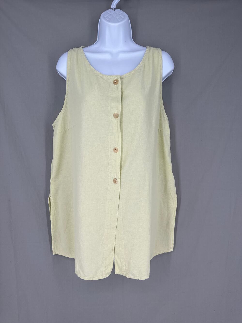 Iridium Tunic Top Womens Large Lime Green Lagenlook Button Artful Artsy Cotton